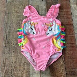 Betsey Johnson Girls Unicorn One Piece Swimsuit Swim Wear in Pink with Fringe -4